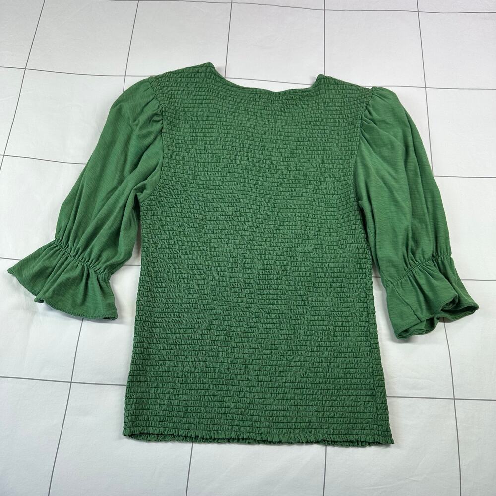 Nation LTD Top Womens Medium Green Bardot Tee Smocked Puff Sleeve Stretch Crew - Picture 3 of 6